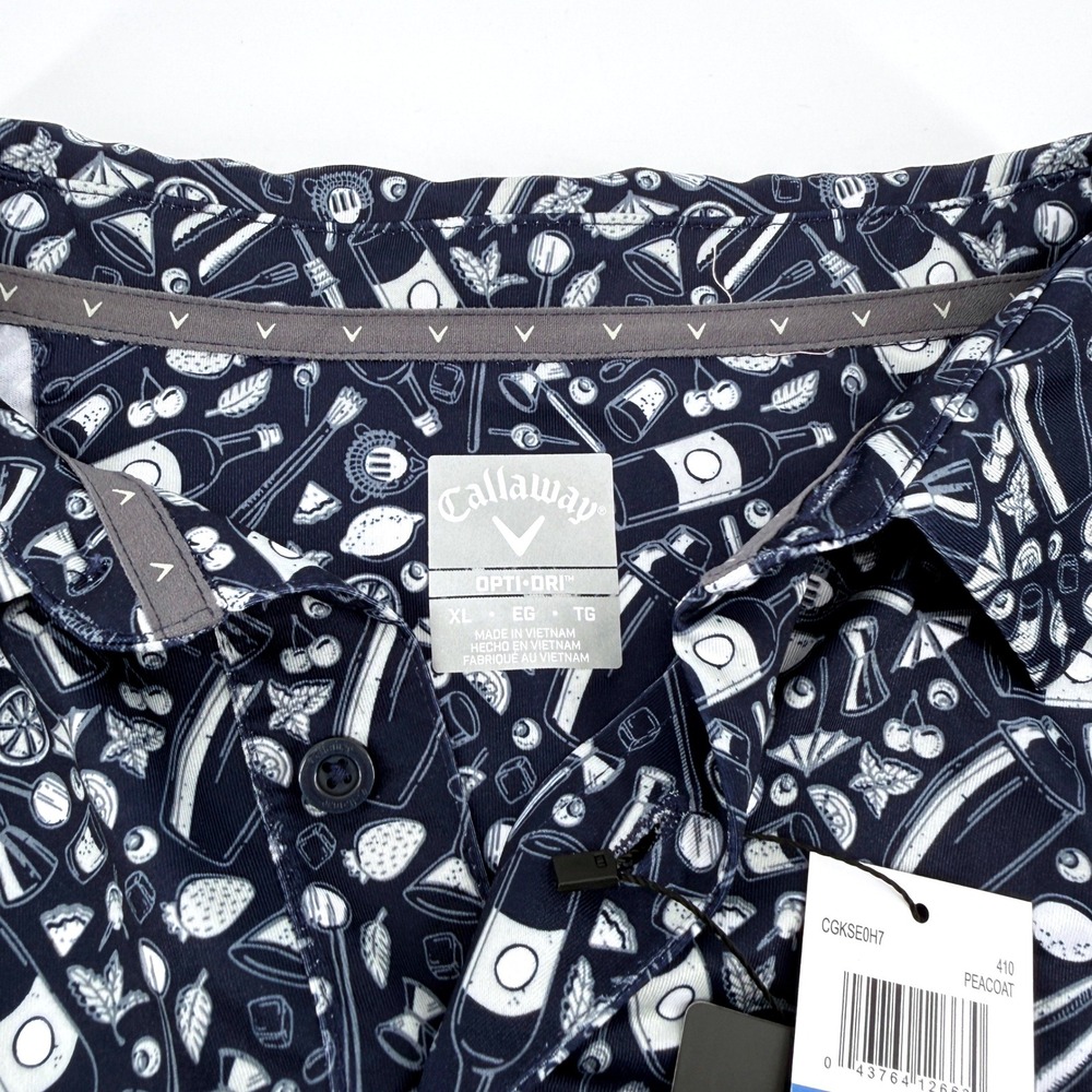 Callaway Mens Golf Polo Shirt Size XL Short Sleeve Navy Blue Cocktail Print NWT - Picture 8 of 16